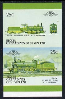 St Vincent - Bequia 1987 Locomotives #5 (Leaders of the World) 25c (0-6-0 KPEV Class G3) imperf se-tenant proof pair with red omitted unmounted mint*