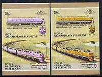 St Vincent - Bequia 1987 Locomotives #5 (Leaders of the World) 75c (Denver & Rio Grande CC) imperf se-tenant pair with yellow missing from loco (loco is pink) plus imperf pair as normal unmounted mint