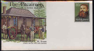 Norfolk Island 1982c 'The Pitcairners' 30c pre-stamped p/stat envelope commemorating George F M Evans (Miller)