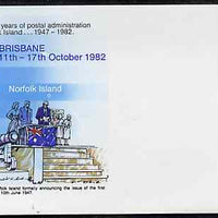 Norfolk Island 1982 'ANPEX 82' 27c pre-stamped p/stat envelope commemorating First Norfolk Is Stamp