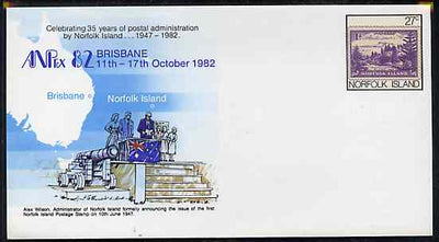 Norfolk Island 1982 'ANPEX 82' 27c pre-stamped p/stat envelope commemorating First Norfolk Is Stamp