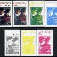 Eritrea 1982 Princess Di's 21st Birthday imperf souvenir sheet ($160 value) set of 7 progressive proofs comprising the 4 individual colours, 2, 3 and all 4-colour composites
