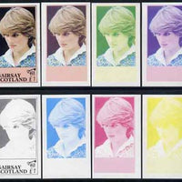 Gairsay 1982 Princess Di's 21st Birthday imperf souvenir sheet (£1 value) set of 8 progressive proofs comprising the 4 individual colours plus two 2-colour, 3 and all 4-colour composites unmounted mint