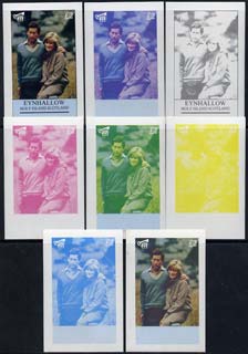 Eynhallow 1982 Princess Di's 21st Birthday imperf deluxe sheet (£2 value) set of 8 progressive proofs comprising the 4 individual colours plus two 2-colour, 3 and all 4-colour composites unmounted mint