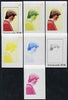 Nagaland 1982 Princess Di's 21st Birthday imperf deluxe sheet (2ch value) set of 7 progressive proofs comprising the 4 individual colours plus 2, 3 and all 4-colour composites unmounted mint