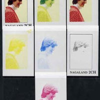 Nagaland 1982 Princess Di's 21st Birthday imperf deluxe sheet (2ch value) set of 7 progressive proofs comprising the 4 individual colours plus 2, 3 and all 4-colour composites unmounted mint