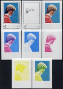 Grunay 1982 Princess Di's 21st Birthday imperf deluxe sheet (£2 value) set of 8 progressive proofs comprising the 4 individual colours plus two 2-colour, 3 and all 4-colour composites unmounted mint