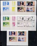 Gairsay 1982 Princess Di's 21st Birthday imperf sheetlet containing set of 4 values, the set of 7 progressive colour proofs comprising the 4 individual colours and various colour combinations incl completed design unmounted mint