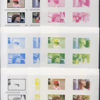 Grunay 1982 Princess Di's 21st Birthday imperf sheetlet containing set of 4 values, the set of 7 progressive colour proofs comprising the 4 individual colours and various colour combinations incl completed design unmounted mint