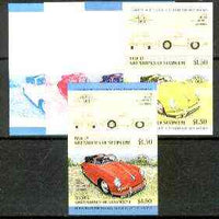 St Vincent - Bequia 1984 Cars #1 (Leaders of the World) $1.50 (1960 Porsche) set of 5 imperf se-tenant progressive colour proof pairs comprising two individual colours, two 2-colour composites plus all 4-colour final design unmounted mint