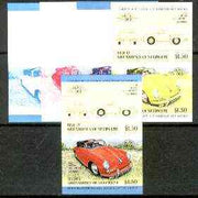 St Vincent - Bequia 1984 Cars #1 (Leaders of the World) $1.50 (1960 Porsche) set of 5 imperf se-tenant progressive colour proof pairs comprising two individual colours, two 2-colour composites plus all 4-colour final design unmounted mint