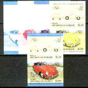 St Vincent - Bequia 1984 Cars #1 (Leaders of the World) $1.50 (1960 Porsche) set of 5 imperf se-tenant progressive colour proof pairs comprising two individual colours, two 2-colour composites plus all 4-colour final design unmounted mint
