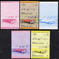 St Vincent - Bequia 1984 Cars #1 (Leaders of the World) 5c (1953 Cadillac) set of 5 imperf se-tenant progressive colour proof pairs comprising two individual colours, two 2-colour composites plus all 4-colour final design unmounted mint
