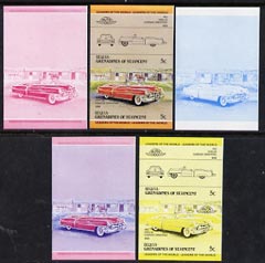 St Vincent - Bequia 1984 Cars #1 (Leaders of the World) 5c (1953 Cadillac) set of 5 imperf se-tenant progressive colour proof pairs comprising two individual colours, two 2-colour composites plus all 4-colour final design unmounted mint