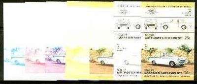 St Vincent - Bequia 1984 Cars #2 (Leaders of the World) 25c (1963 Ford Lotus Cortina) set of 7 imperf se-tenant progressive colour proof pairs comprising the four individual colours plus 2, 3 and all 4-colour composites unmounted mint