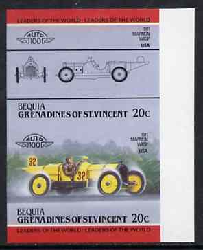 St Vincent - Bequia 1984 Cars #2 (Leaders of the World) 20c (1911 Marmon Wasp) imperf se-tenant proof pair in issued colours from limited printing unmounted mint*