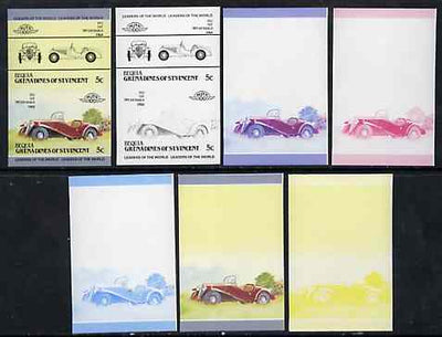 St Vincent - Bequia 1984 Cars #2 (Leaders of the World) 5c (1932 Fiat Balilla) set of 7 imperf se-tenant progressive colour proof pairs comprising the four individual colours plus 2, 3 and all 4-colour composites unmounted mint