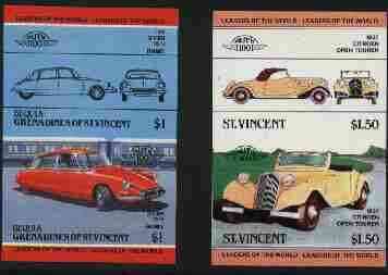 St Vincent - Bequia 1984 Cars #2 (Leaders of the World) $1 (1955 Citroen DS 19) imperf se-tenant proof pair in issued colours from limited printing unmounted mint*