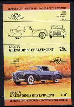 St Vincent - Bequia 1984 Cars #2 (Leaders of the World) 75c (1940 Lincoln Continental) imperf se-tenant proof pair in issued colours from limited printing unmounted mint*