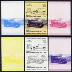 St Vincent - Bequia 1985 Cars #3 (Leaders of the World) 50c (1924 Lanchester) set of 6 imperf se-tenant progressive colour proof pairs comprising the four individual colours plus 2 and all 4-colour composites unmounted mint