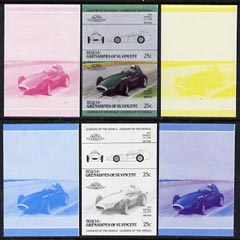 St Vincent - Bequia 1985 Cars #3 (Leaders of the World) 25c (1958 Vanwall 2€ Litre) set of 6 imperf se-tenant progressive colour proof pairs comprising the four individual colours plus 2 and all 4-colour composites unmounted mint