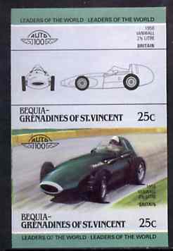 St Vincent - Bequia 1985 Cars #3 (Leaders of the World) 25c (1958 Vanwall 2.5 Litre) imperf se-tenant proof pair in issued colours from limited printing unmounted mint*