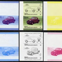 St Vincent - Bequia 1985 Cars #3 (Leaders of the World) $1 (1936 Fiat) set of 6 imperf se-tenant progressive colour proof pairs comprising the four individual colours plus 2 and all 4-colour composites unmounted mint