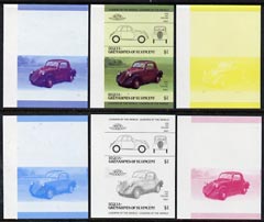 St Vincent - Bequia 1985 Cars #3 (Leaders of the World) $1 (1936 Fiat) set of 6 imperf se-tenant progressive colour proof pairs comprising the four individual colours plus 2 and all 4-colour composites unmounted mint