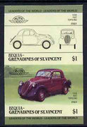 St Vincent - Bequia 1985 Cars #3 (Leaders of the World) $1 (1936 Fiat) imperf se-tenant proof pair in issued colours from limited printing unmounted mint*