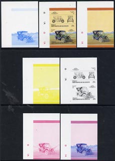 St Vincent - Bequia 1986 Cars #5 (Leaders of the World) 25c (1910 Stanley Model 60) set of 7 imperf se-tenant progressive colour proof pairs comprising the four individual colours plus 2, 3 and all 4-colour composites unmounted mint
