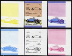 St Vincent - Bequia 1986 Cars #5 (Leaders of the World) $1 (1922 Duesenberg Model A) set of 6 imperf se-tenant progressive colour proof pairs comprising the four individual colours plus 2 and all 4-colour composites unmounted mint