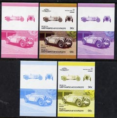 St Vincent - Bequia 1986 Cars #6 (Leaders of the World) 90c (1928 Mercedes Benz) set of 5 imperf se-tenant progressive colour proof pairs comprising two individual colours, two 2-colour composites plus all 4-colour final design unmounted mint