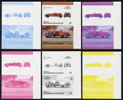 St Vincent - Bequia 1986 Cars #6 (Leaders of the World) $3 (1927 Stutz Black Hawk) set of 6 imperf se-tenant progressive colour proof pairs comprising the four individual colours plus 2 and all 4-colour composites unmounted mint