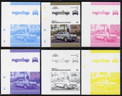 St Vincent - Bequia 1986 Cars #6 (Leaders of the World) $1 (1957 Pontiac Bonneville) set of 6 imperf se-tenant progressive colour proof pairs comprising the four individual colours plus 2 and all 4-colour composites unmounted mint
