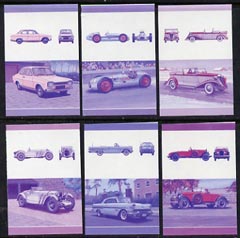 St Vincent - Bequia 1986 Cars #6 (Leaders of the World) set of 12 (6 se-tenant pairs) each in imperf progressive colour proofs in magenta & blue only unmounted mint