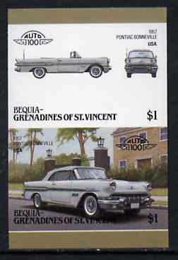 St Vincent - Bequia 1986 Cars #6 (Leaders of the World) $1 (1957 Pontiac Bonneville) imperf se-tenant proof pair in issued colours from limited printing unmounted mint*