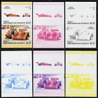 St Vincent - Bequia 1987 Cars #7 (Leaders of the World) $1.25 (1977 Coyote Ford) set of 6 imperf se-tenant progressive colour proof pairs comprising the four individual colours plus 2 and all 4-colour composites unmounted mint