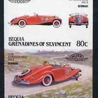 St Vincent - Bequia 1987 Cars #7 (Leaders of the World) 80c (1936 Mercedes Benz) imperf se-tenant proof pair in issued colours from limited printing unmounted mint*