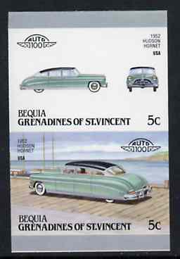 St Vincent - Bequia 1987 Cars #7 (Leaders of the World) 5c (1952 Hudson Hornet) imperf se-tenant proof pair in issued colours from limited printing unmounted mint*