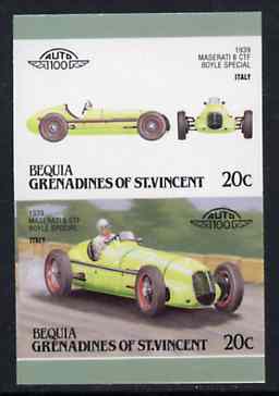 St Vincent - Bequia 1987 Cars #7 (Leaders of the World) 20c (1939 Maserati,8 CTF) imperf se-tenant pair with car in green instead of red, believed to be a special trial proof unmounted mint