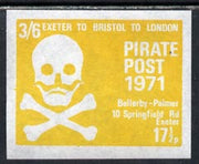Cinderella - Great Britain 1971 Pirate Post (Exeter to Bristol to London) 17.5p-3s6d imperf label in yellow depicting Skull & Cross-bones, unmounted mint*