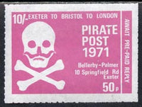 Cinderella - Great Britain 1971 Pirate Post (Exeter to Bristol to London) 50p-10s reply paid rouletted label in pink depicting Skull & Cross-bones unmounted mint*