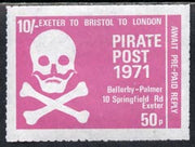 Cinderella - Great Britain 1971 Pirate Post (Exeter to Bristol to London) 50p-10s reply paid rouletted label in pink depicting Skull & Cross-bones unmounted mint*
