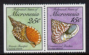 Micronesia 1989 Sea Shells 15c & 25c definitive se-tenant pair imperf on outer edges (ex booklet) unmounted mint, SG 138 & 140