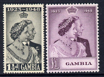Gambia 1948 KG6 Royal Silver Wedding perf set of 2 mounted mint, SG 166-7