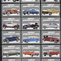 Match Box Labels - complete set of 18 Great American Cars, superb unused condition (Cornish Match Co)