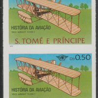 St Thomas & Prince Islands 1979 Aviation History 0.5Db (Wright Flyer 1) imperf proof pair in issued colours on ungummed paper