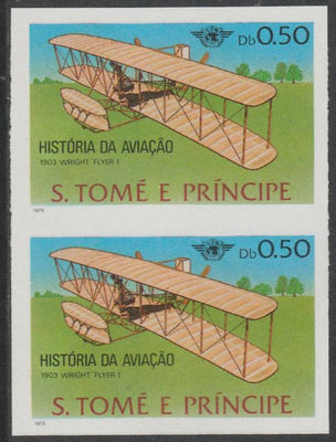 St Thomas & Prince Islands 1979 Aviation History 0.5Db (Wright Flyer 1) imperf proof pair in issued colours on ungummed paper