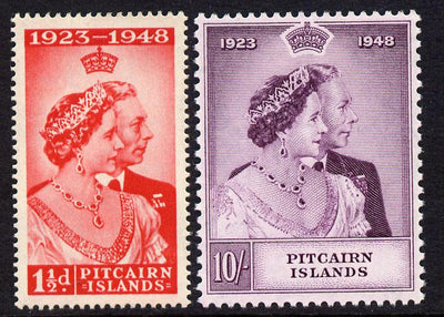 Pitcairn Islands 1949 KG6 Royal Silver Wedding perf set of 2 mounted mint, SG 11-12