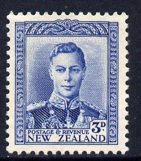 New Zealand 1938-44 KG6 3d blue unmounted mint, SG 609